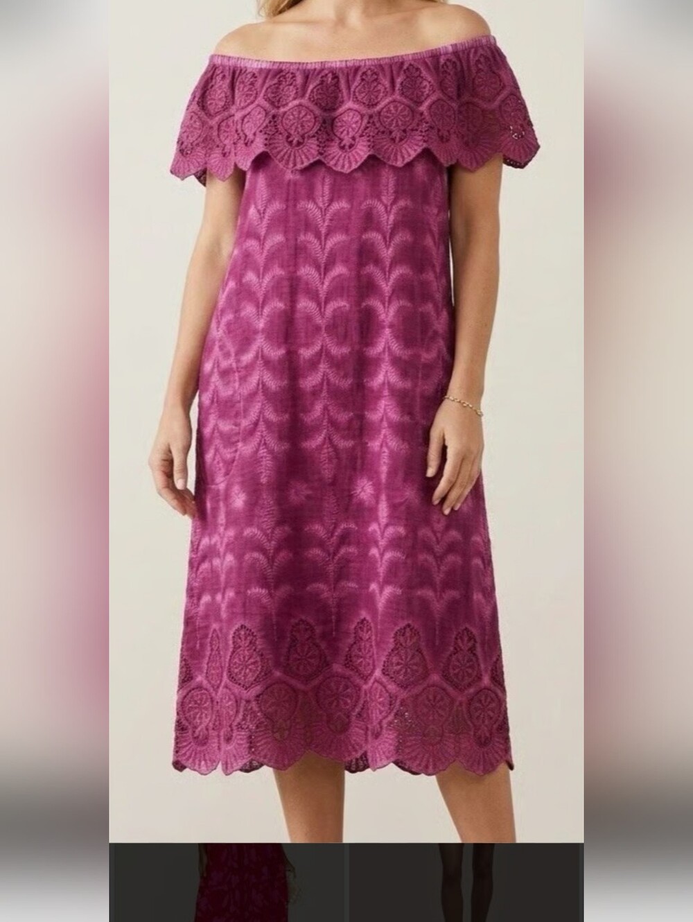 Soft Surroundings Magenta Crochet-Trim Midi Dress Size S